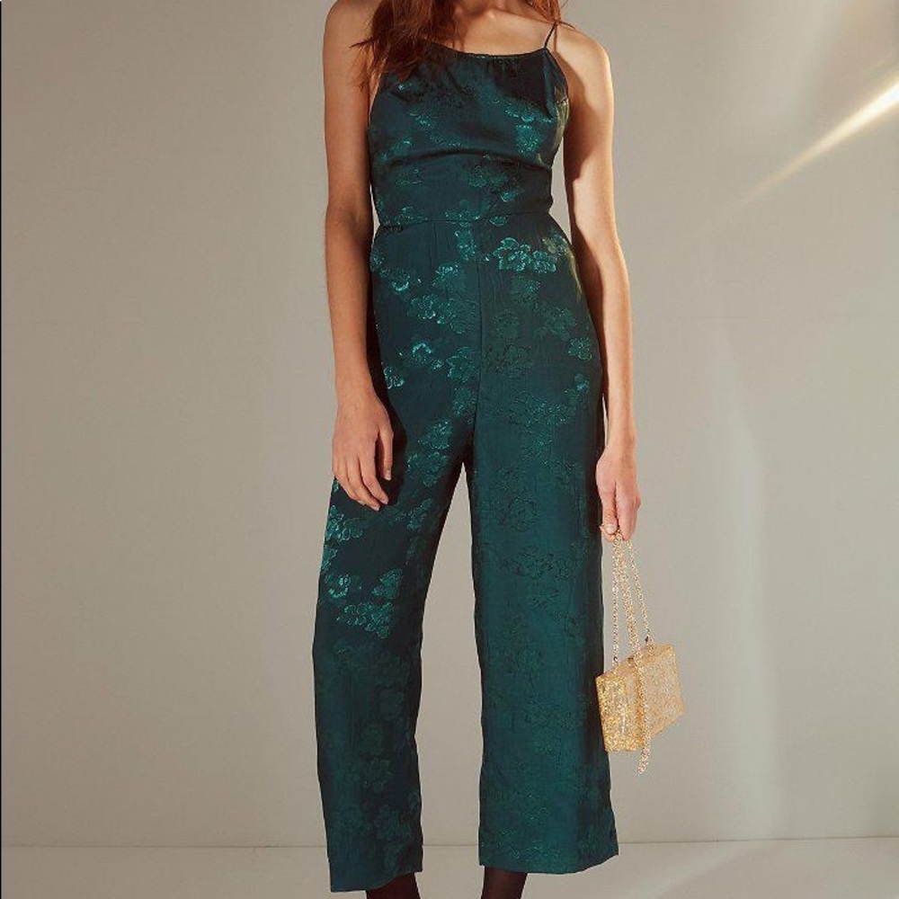 Urban Outfitters Green Silk Lace Up Jumpsuit
